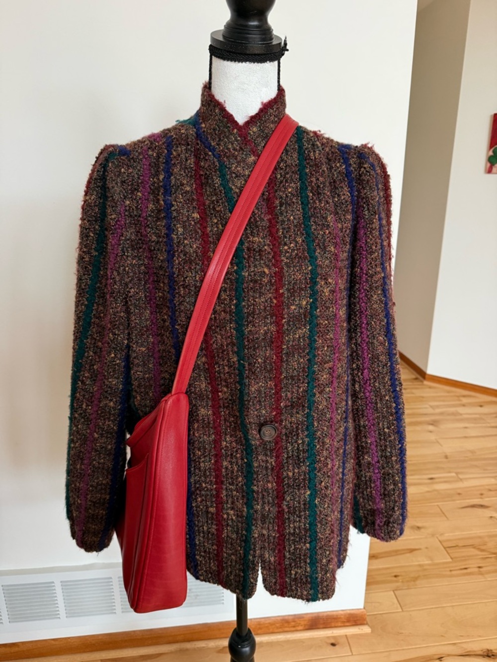 Grandma core Textured Striped Bouclé Jacket with Jewel-Tone Scarf - Picture 8 of 10